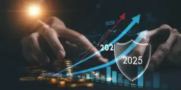 Financial charts with protective shield representing capital gains tax reduction strategies for 2025.
