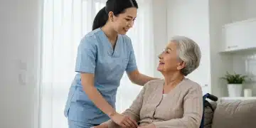 Caregiver assisting elderly person with a warm smile, representing new federal support