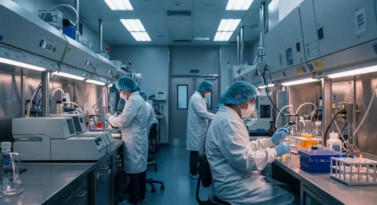 Scientists working in a lab to research novel disease diagnostics