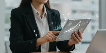 Woman reviewing employee benefits on tablet, optimizing financial gains