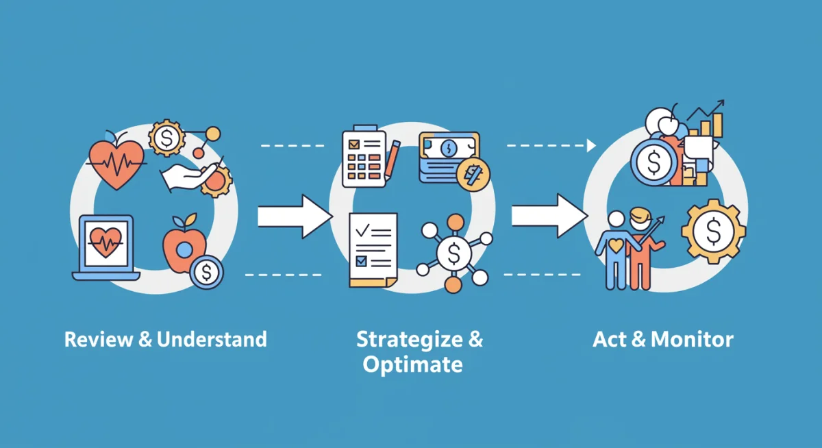 Infographic showing three steps to maximize employee benefits