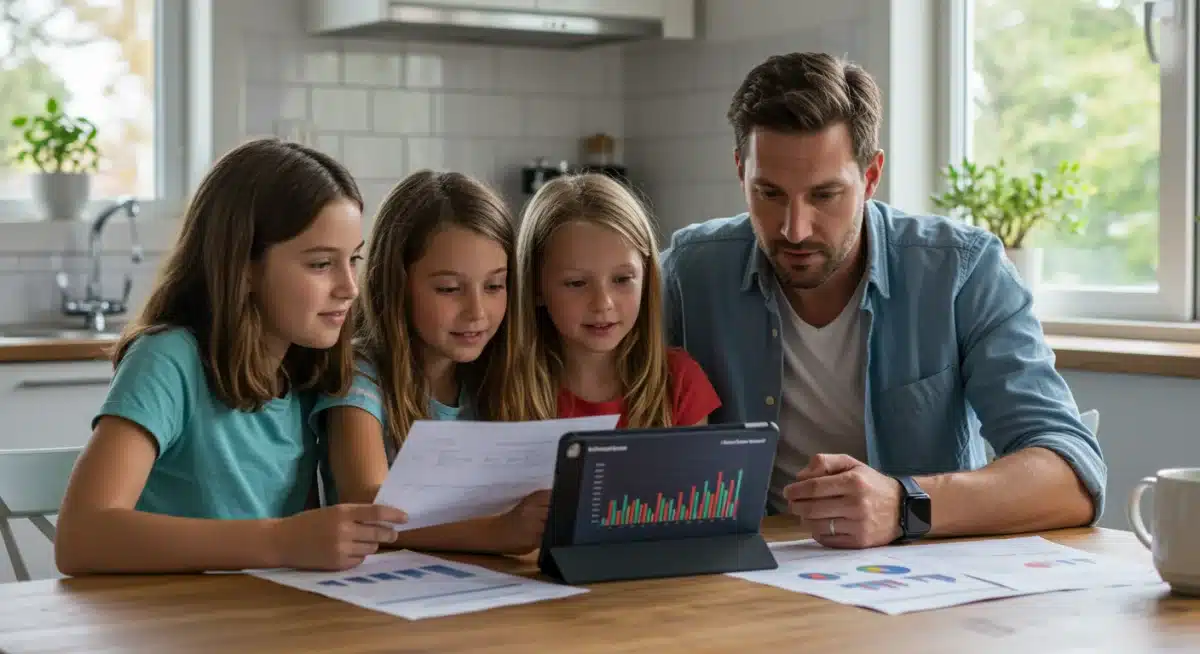 Family discussing personal finances and economic relief measures