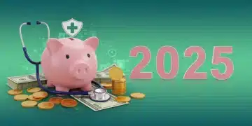 Illustration of a piggy bank with stethoscope and 2025, representing HSA savings
