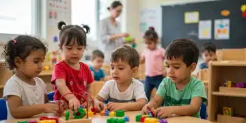 Children learning in a bright, modern early childhood classroom