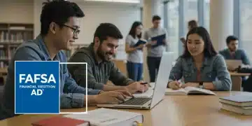 College students studying with FAFSA information, symbolizing financial aid success