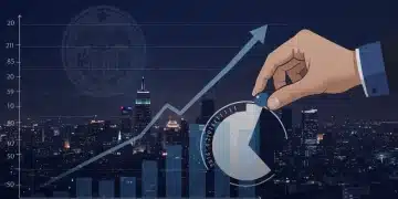 Graph showing rising interest rates with Federal Reserve symbol