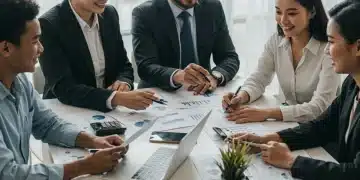 Small business owners reviewing financial documents and tax strategies