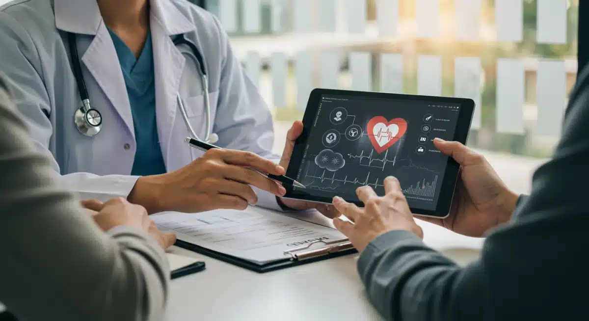 Doctor and patient reviewing electronic health records on a tablet during a consultation, symbolizing improved patient care.