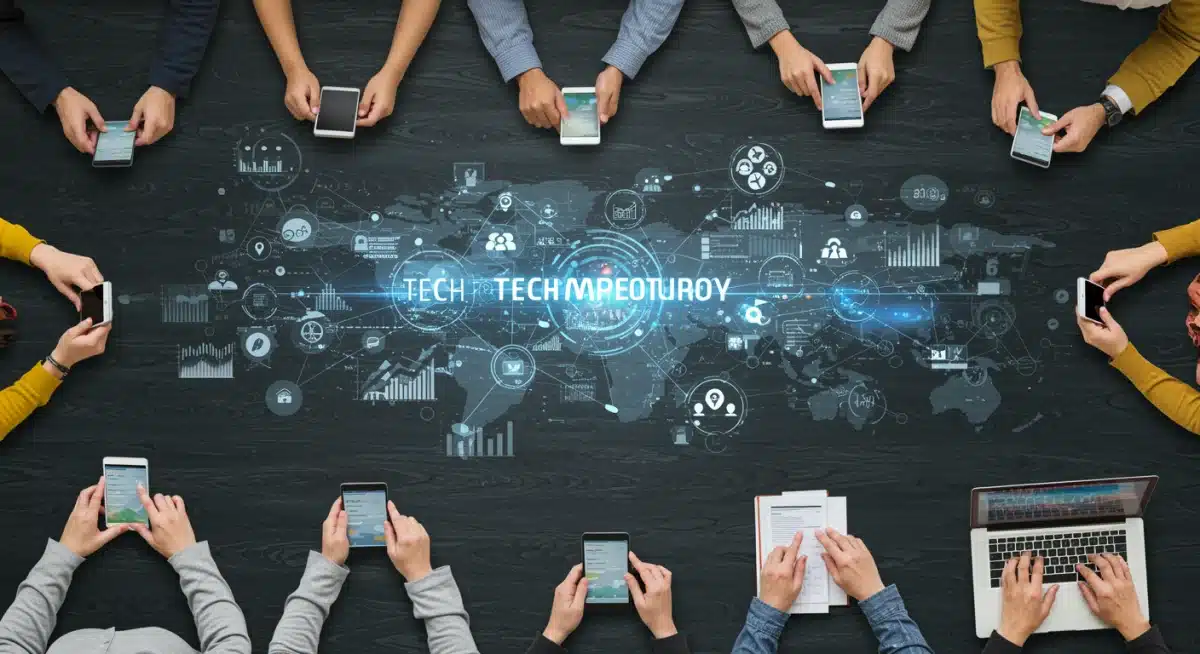 Consumers interacting with digital devices, illustrating the broad impact of tech company market dominance.