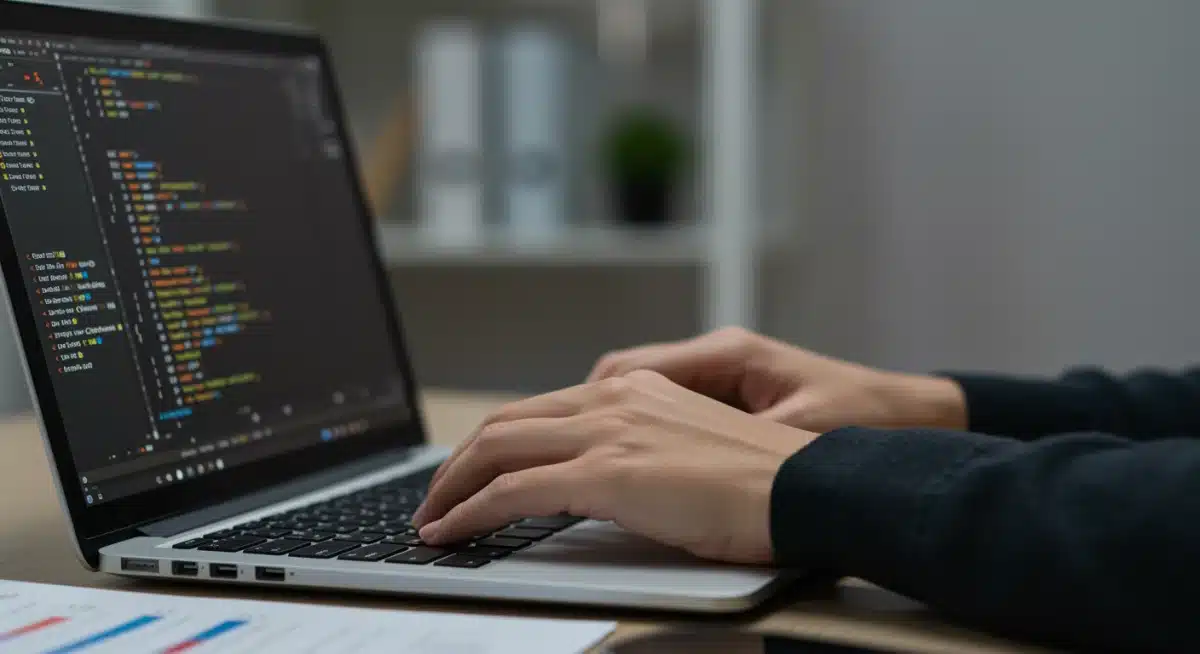 Hands typing on laptop, demonstrating technical skill development