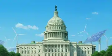 U.S. Capitol with green energy elements, symbolizing new climate policy and environmental commitment.