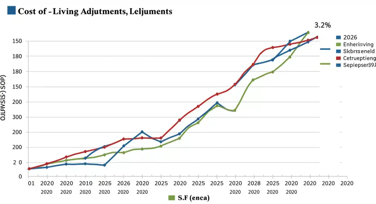 Graph illustrating historical COLA trends with a significant 3.2% increase for 2026.