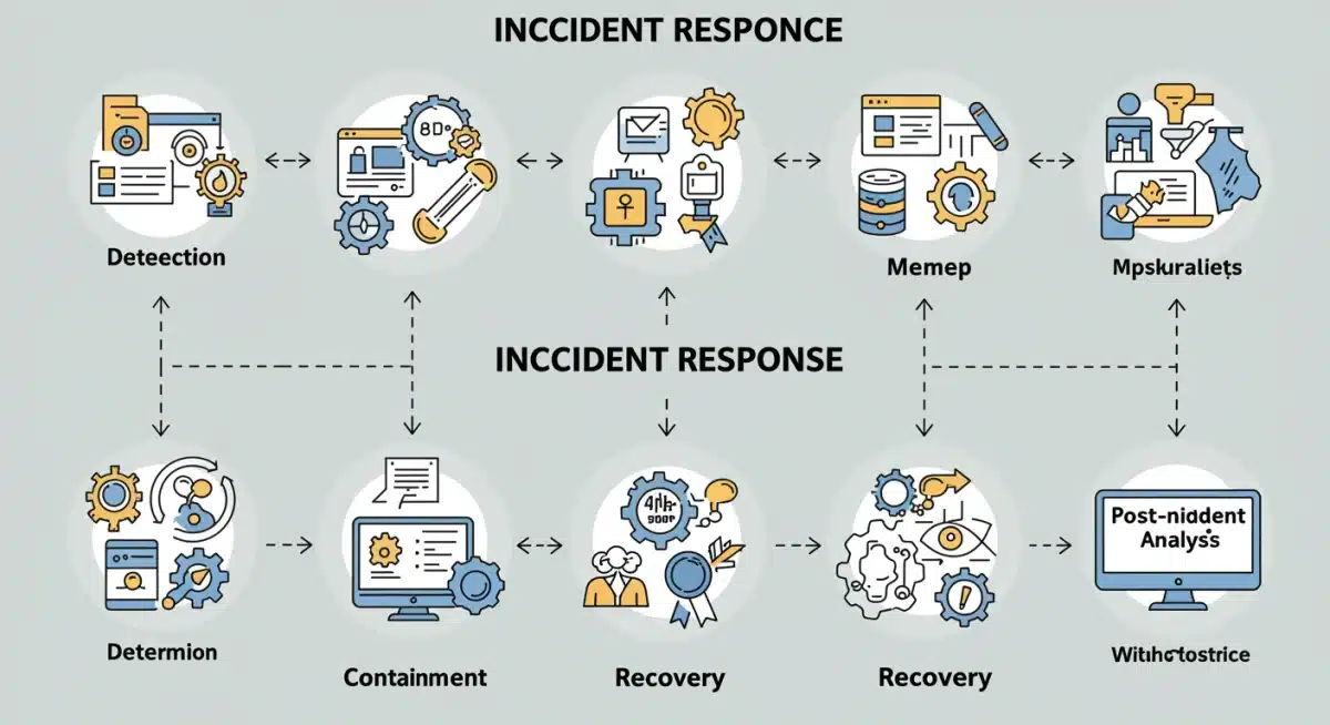 Detailed infographic illustrating the cybersecurity incident response lifecycle.