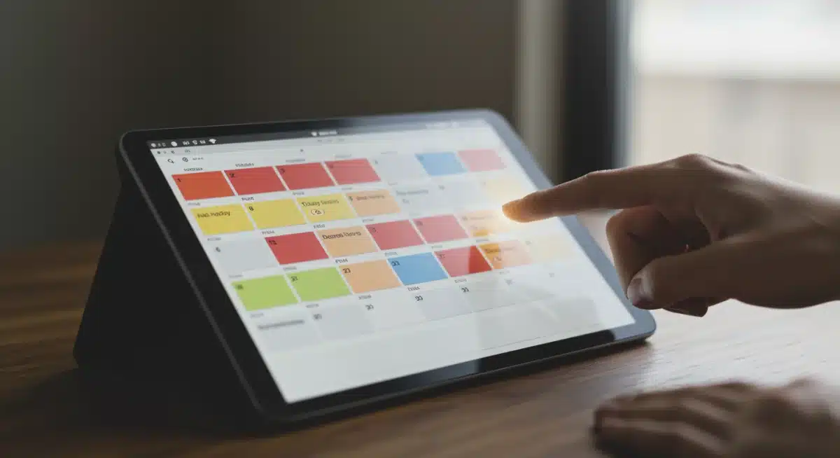 Digital calendar displaying organized online learning schedule with color-coded events