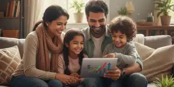 Happy family reviewing finances, symbolizing Child Tax Credit benefits.