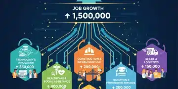 U.S. job market growth infographic showing 1.5 million new positions across key sectors.
