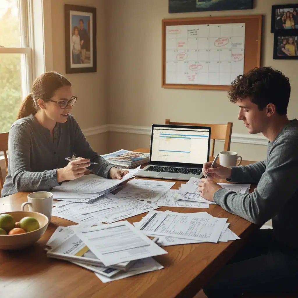 Parent and student discussing college financial aid documents