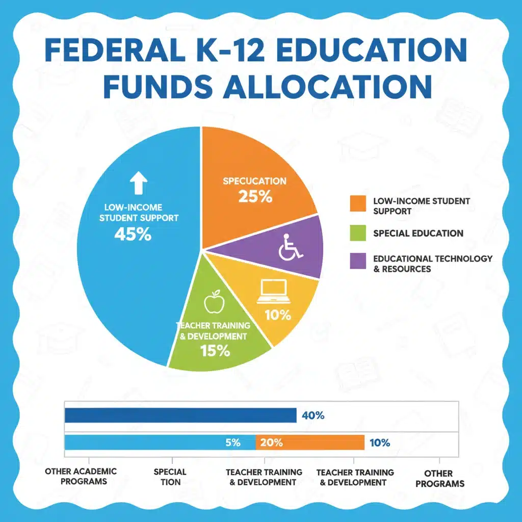Infographic detailing the allocation of increased federal K-12 education funding across various programs.