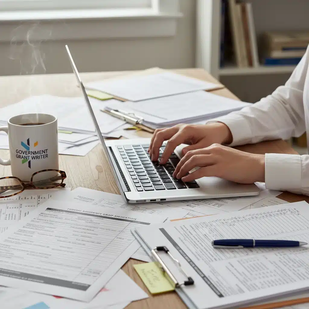 Person diligently preparing a federal grant application for STEM education funding
