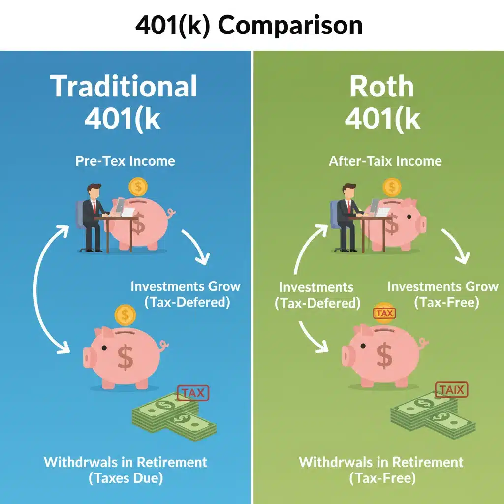 Comparison of Traditional versus Roth 401(k) tax benefits