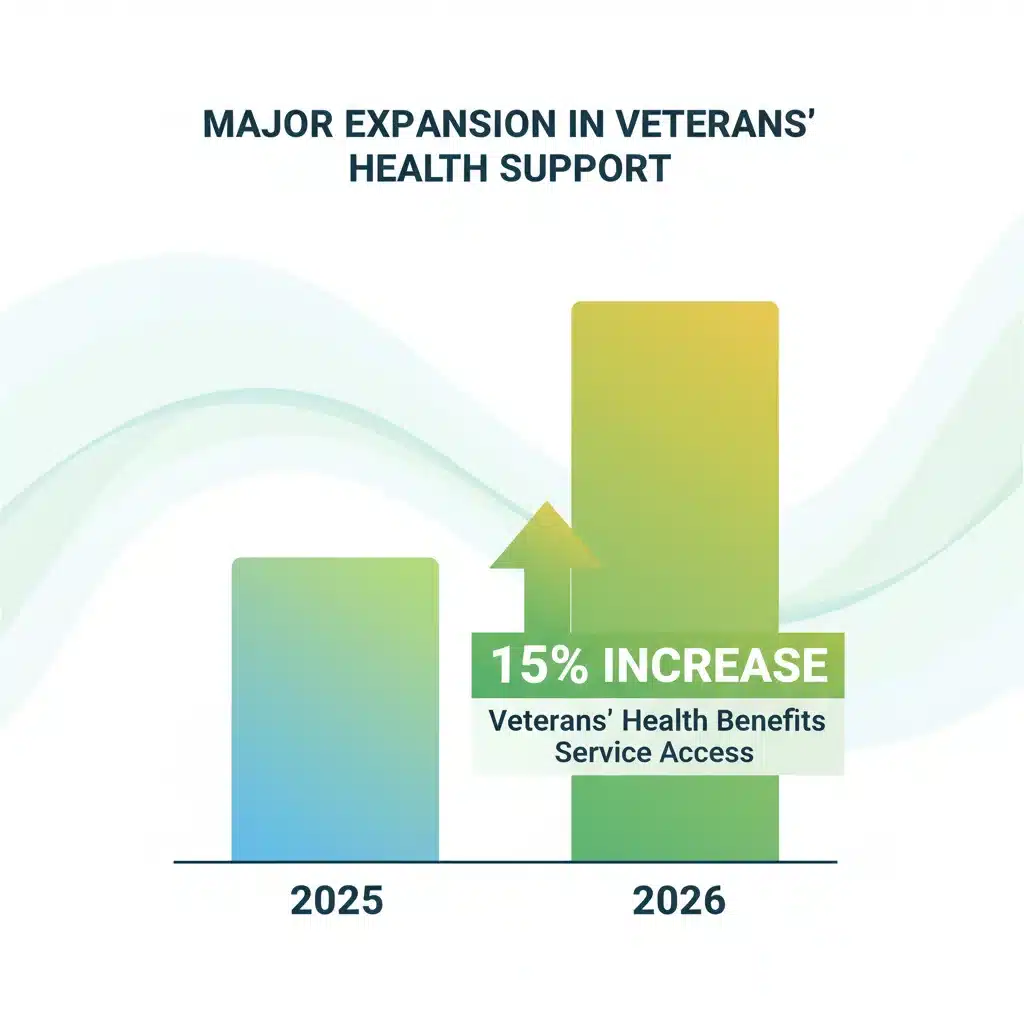 Infographic showing 15 percent increase in veteran health service access