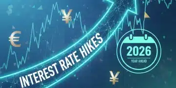 Financial chart with upward arrow symbolizing 2026 Fed rate hikes impact on investments