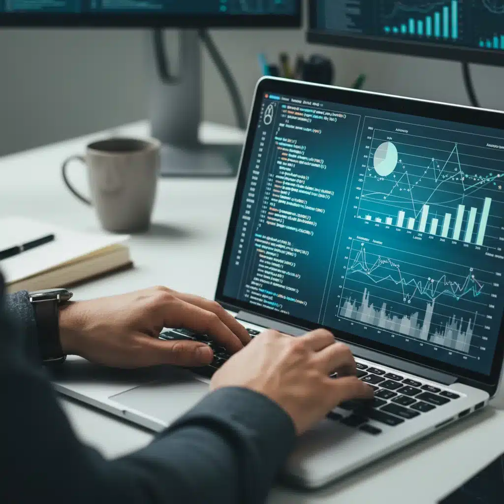 Person analyzing data on a laptop, demonstrating data science skills