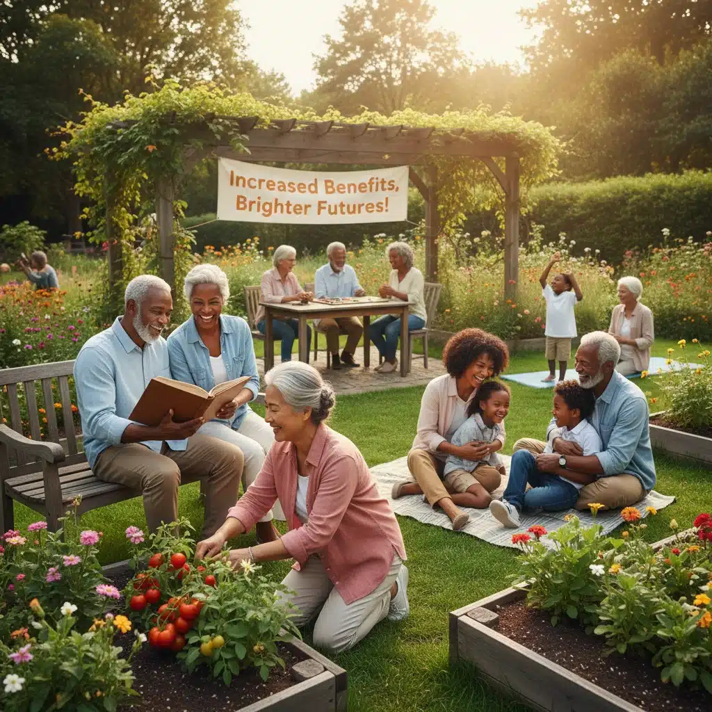 Happy seniors enjoying retirement with boosted Social Security benefits