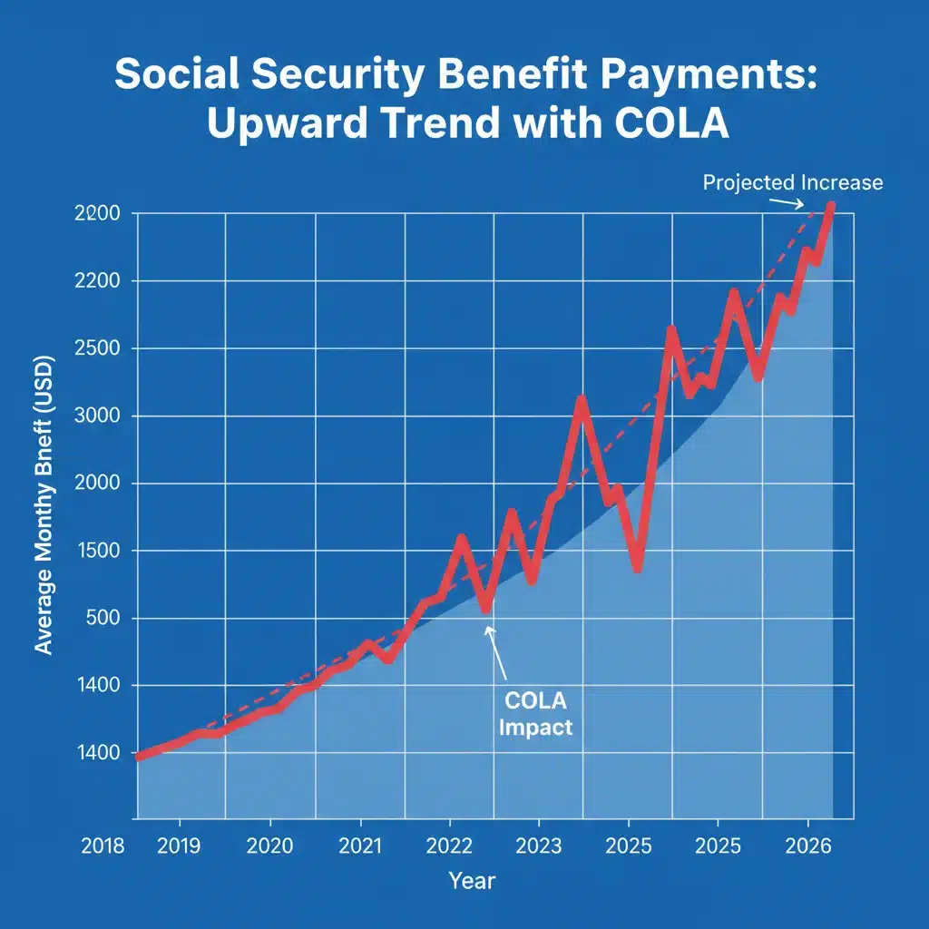 Graph illustrating Social Security benefit payment trends and 2026 COLA projection